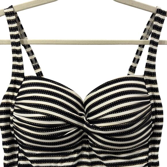 Nip Tuck Swim Size 12 Tankini Top Multi Fit Cup Striped Ruched Adjustable Straps - Picture 3 of 15